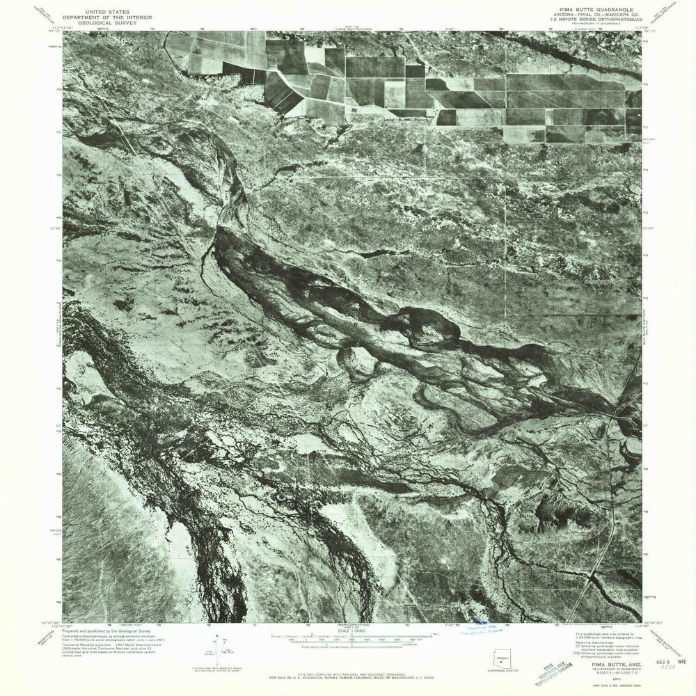 YellowMaps Pima Butte AZ topo map, 1:24000 Scale, 7.5 X 7.5 Minute, Historical, 1971, Updated 1972, 26.7 x 23 in - Polypropylene
