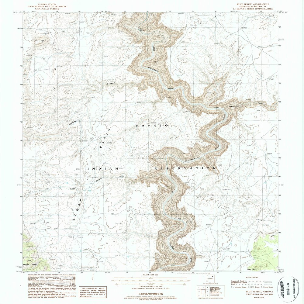 YellowMaps Blue Spring AZ topo map, 1:24000 Scale, 7.5 X 7.5 Minute, Historical, 1988, Updated 1988, 26.7 x 22 in - Polypropylene