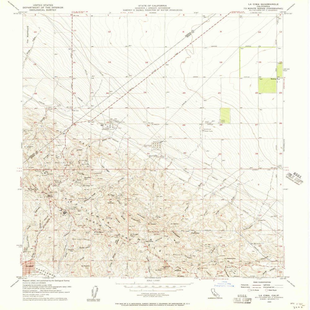 YellowMaps La CIMA CA topo map, 1:24000 Scale, 7.5 X 7.5 Minute, Historical, 1954, Updated 1957, 26.8 x 22 in - Polypropylene
