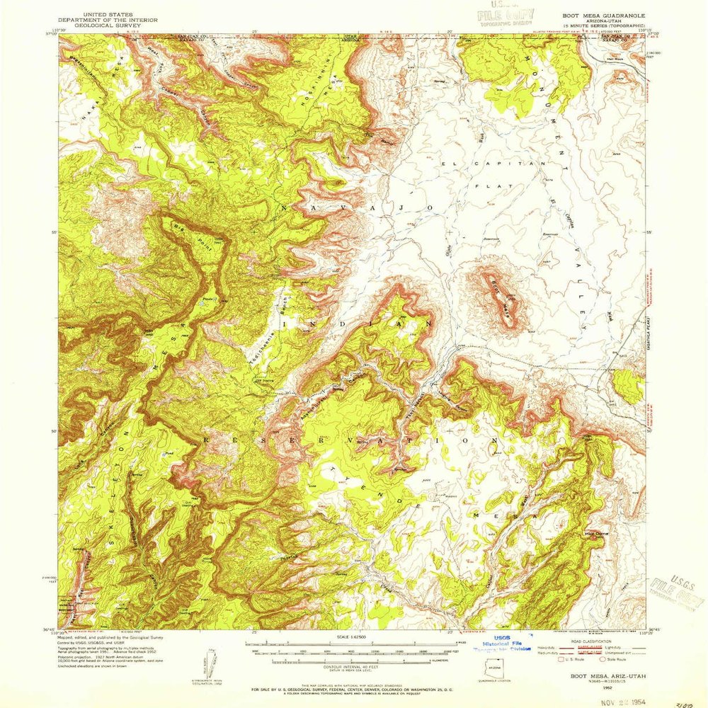 YellowMaps Boot Mesa AZ topo map, 1:62500 Scale, 15 X 15 Minute, Historical, 1952, Updated 1954, 20.8 x 16.9 in - Tyvek
