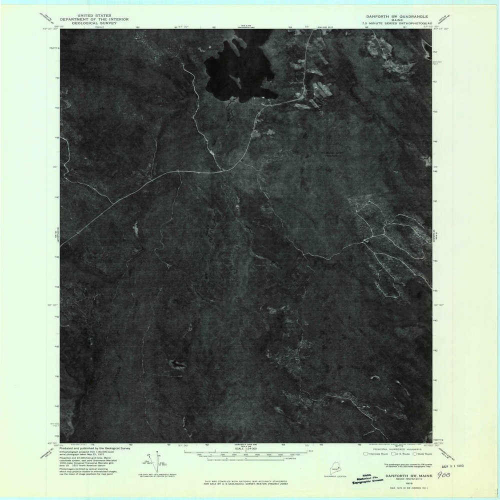 YellowMaps Danforth SW ME topo map, 1:24000 Scale, 7.5 X 7.5 Minute, Historical, 1975, Updated 1980, 27.5 x 21.5 in - Polypropylene