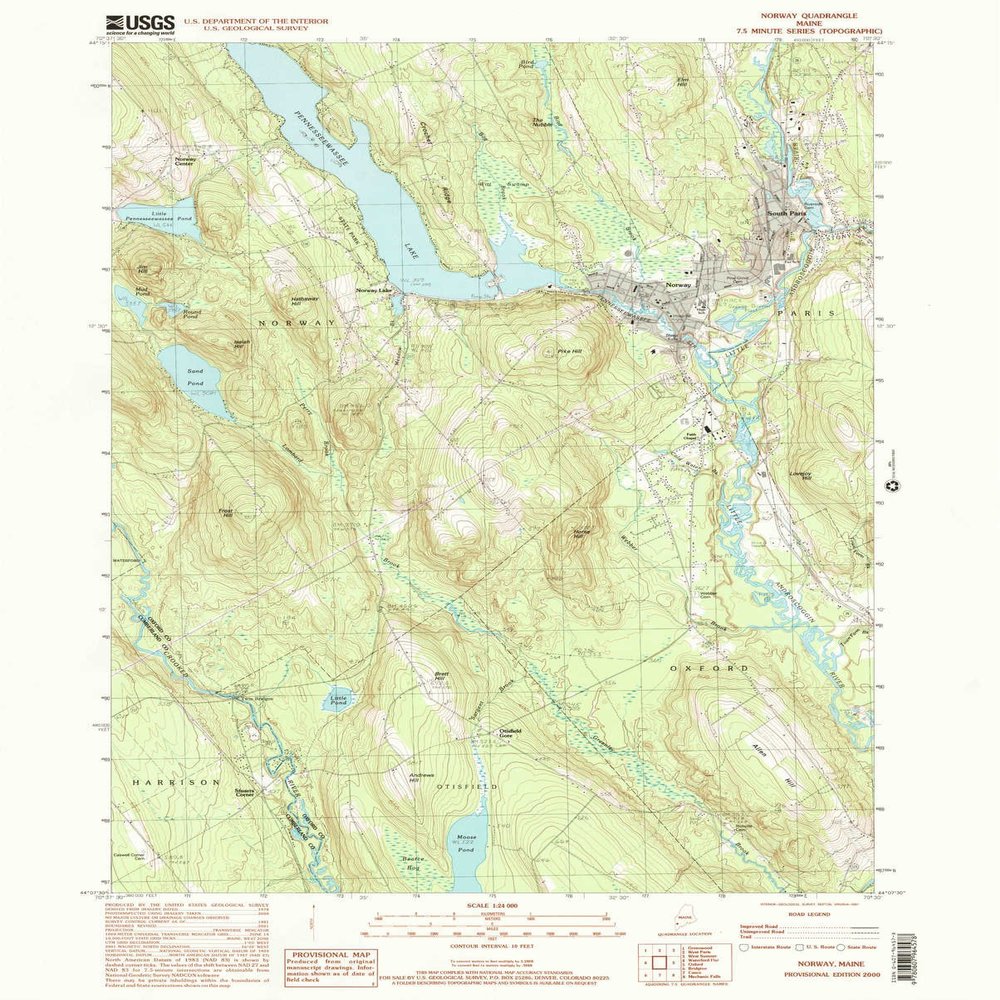 YellowMaps Norway ME topo map, 1:24000 Scale, 7.5 X 7.5 Minute, Historical, 2000, Updated 2001, 26.8 x 21.5 in - Polypropylene