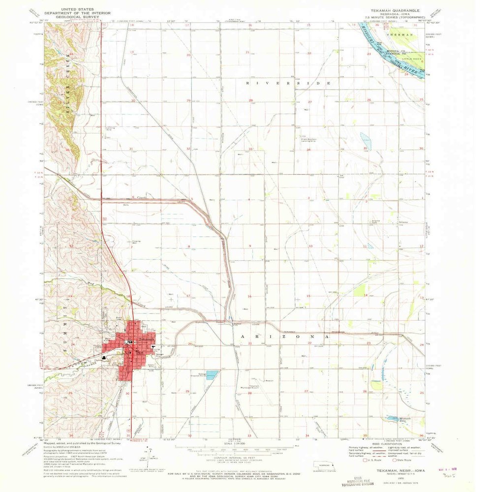 YellowMaps Tekamah NE topo map, 1:24000 Scale, 7.5 X 7.5 Minute, Historical, 1970, Updated 1972, 27 x 22 in - Polypropylene