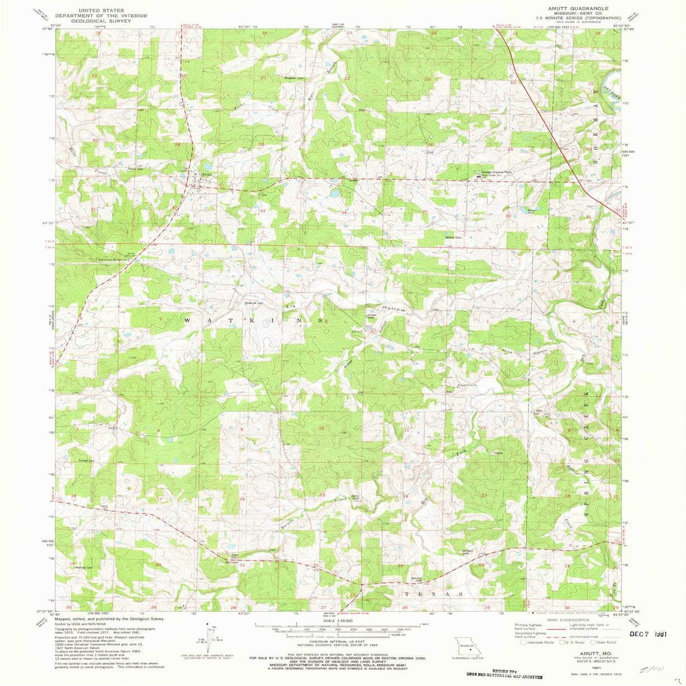 YellowMaps Anutt MO topo map, 1:24000 Scale, 7.5 X 7.5 Minute, Historical, 1981, Updated 1981, 26.8 x 21.9 in - Tyvek