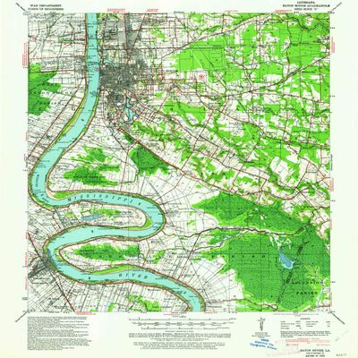 YellowMaps Baton Rouge LA topo map, 1:62500 Scale, 15 X 15 Minute, Historical, 1939, Updated 1962, 20.9 x 18 in - Polypropylene