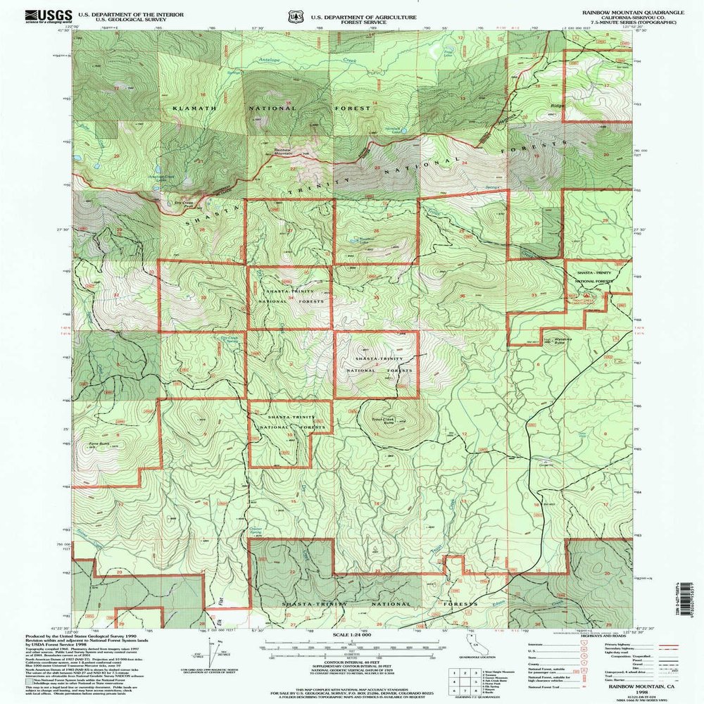 YellowMaps Rainbow Mountain CA topo map, 1:24000 Scale, 7.5 X 7.5 Minute, Historical, 1998, Updated 2003, 26.7 x 21.4 in - Polypropylene