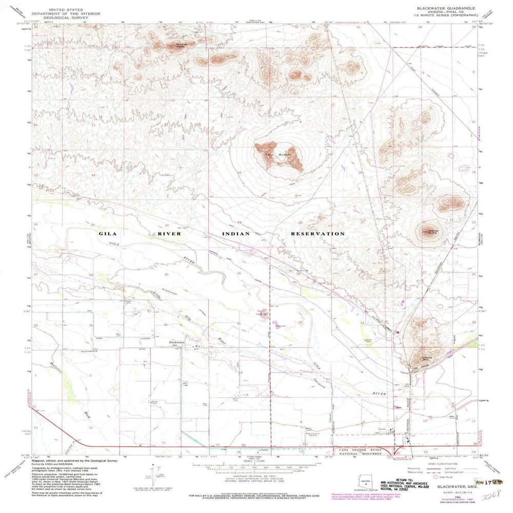 YellowMaps Blackwater AZ topo map, 1:24000 Scale, 7.5 X 7.5 Minute, Historical, 1966, Updated 1983, 27 x 22 in - Tyvek