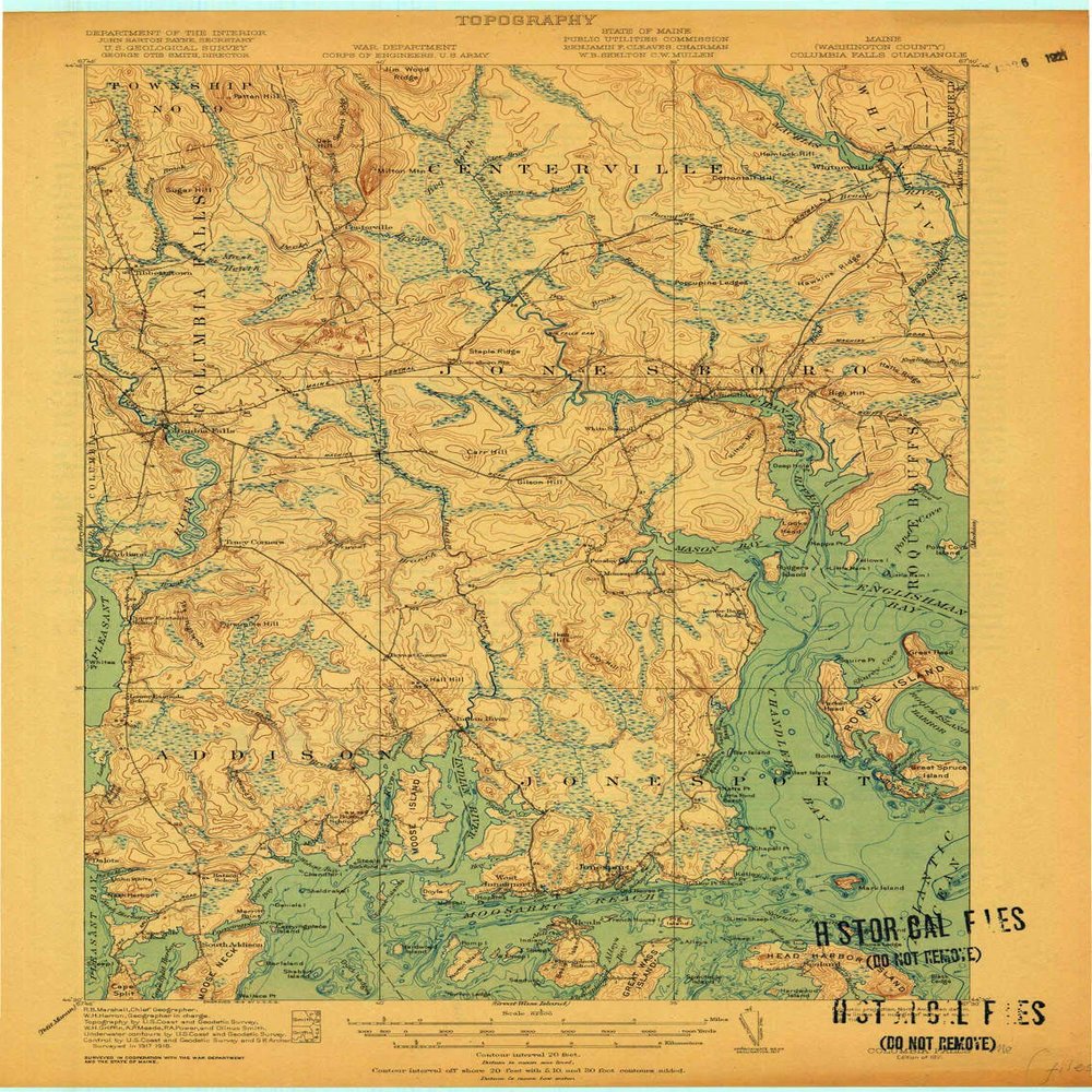 YellowMaps Columbia Falls ME topo map, 1:62500 Scale, 15 X 15 Minute, Historical, 1921, 20.4 x 15.5 in - Tyvek