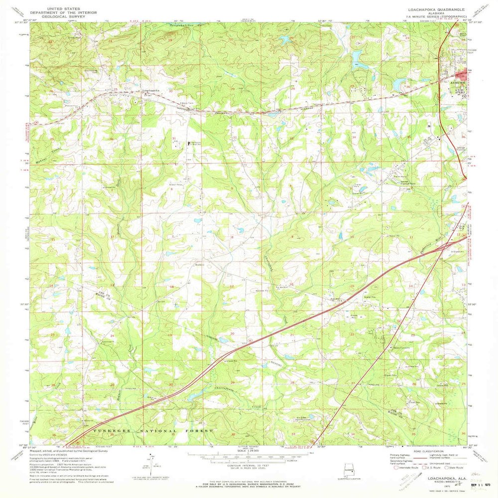 YellowMaps Loachapoka AL topo map, 1:24000 Scale, 7.5 X 7.5 Minute, Historical, 1971, Updated 1973, 26.8 x 21.9 in - Tyvek