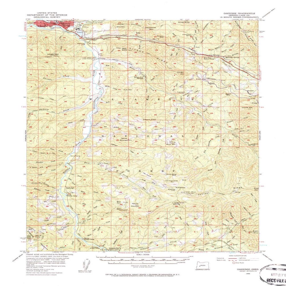 YellowMaps Oakridge OR topo map, 1:62500 Scale, 15 X 15 Minute, Historical, 1956, Updated 1960, 21.7 x 15.7 in - Tyvek