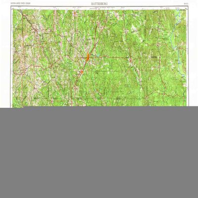 YellowMaps Hattiesburg MS topo map, 1:250000 Scale, 1 X 2 Degree, Historical, 1953, Updated 1965, 22.1 x 34.1 in - Tyvek
