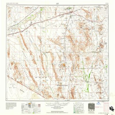 YellowMaps AJO AZ topo map, 1:250000 Scale, 1 X 2 Degree, Historical, 1958, Updated 1958, 21.9 x 34.1 in - Tyvek