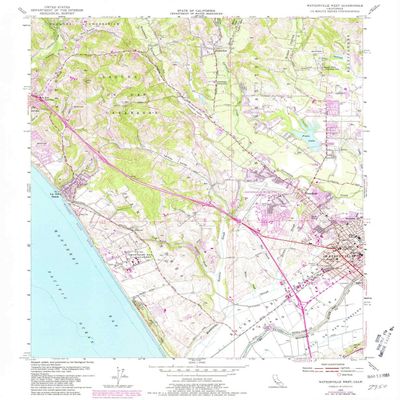 YellowMaps Watsonville West CA topo map, 1:24000 Scale, 7.5 X 7.5 Minute, Historical, 1954, Updated 1981, 26.8 x 22 in - Tyvek