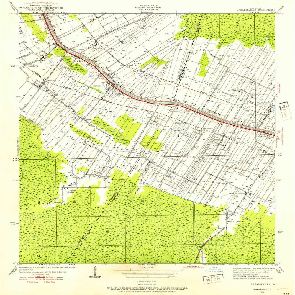 YellowMaps Labadieville LA topo map, 1:24000 Scale, 7.5 X 7.5 Minute, Historical, 1938, 26.8 x 22.8 in - Tyvek