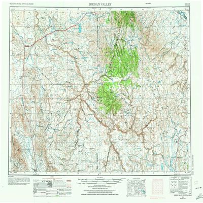 YellowMaps Jordan Valley OR topo map, 1:250000 Scale, 1 X 2 Degree, Historical, 1955, Updated 1973, 22.1 x 29.9 in - Polypropylene