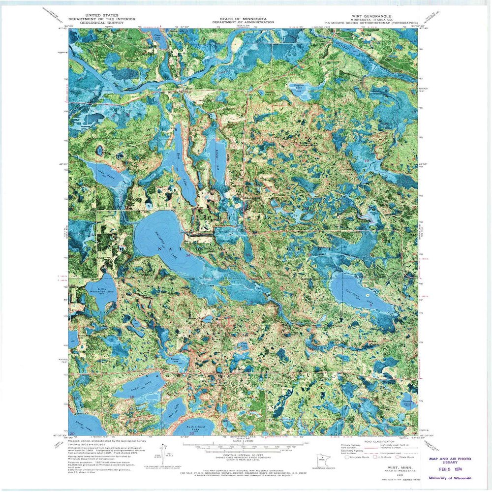 YellowMaps Wirt MN topo map, 1:24000 Scale, 7.5 X 7.5 Minute, Historical, 1970, Updated 1973, 27.56 x 21.67 in - Polypropylene