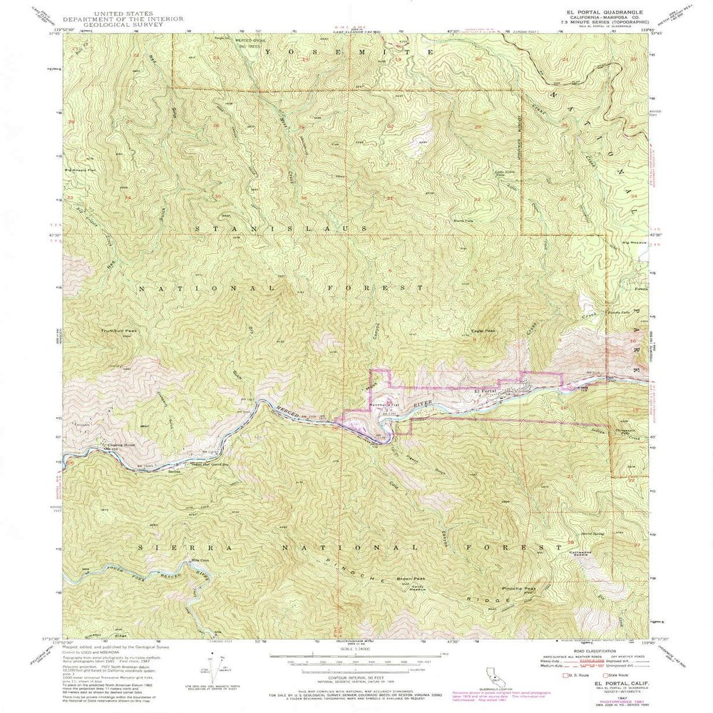 YellowMaps El Portal CA topo map, 1:24000 Scale, 7.5 X 7.5 Minute, Historical, 1947, Updated 1984, 26.8 x 22 in - Tyvek