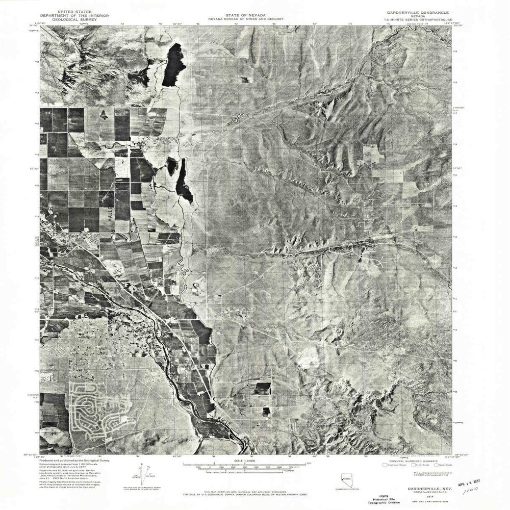 YellowMaps Gardnerville NV topo map, 1:24000 Scale, 7.5 X 7.5 Minute, Historical, 1974, Updated 1977, 27.1 x 22 in - Polypropylene