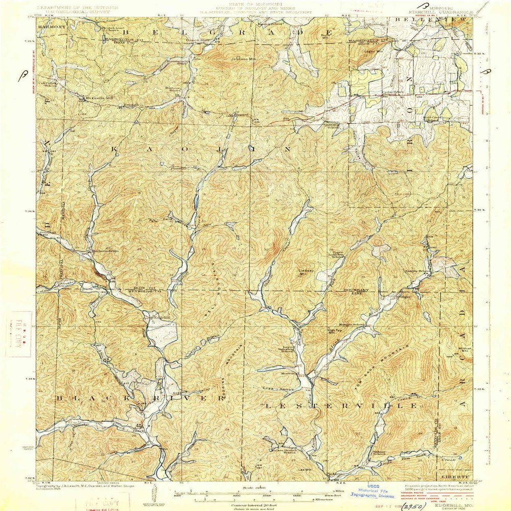 YellowMaps Edgehill MO topo map, 1:62500 Scale, 15 X 15 Minute, Historical, 1926, 19.2 x 16.3 in - Tyvek