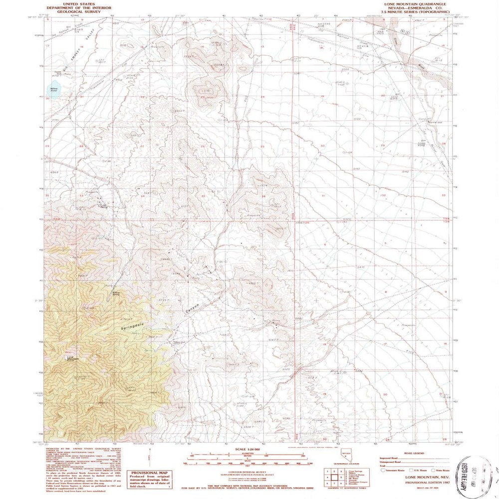 YellowMaps Lone Mountain NV topo map, 1:24000 Scale, 7.5 X 7.5 Minute, Historical, 1987, Updated 1987, 26.7 x 22 in - Polypropylene