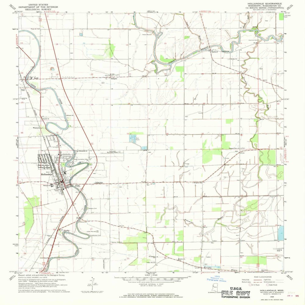 Hollandale MS topo map, 1:24000 Scale, 7.5 X 7.5 Minute, Historical, 1968, Updated 1970, 26.8 x 22 in - Tyvek