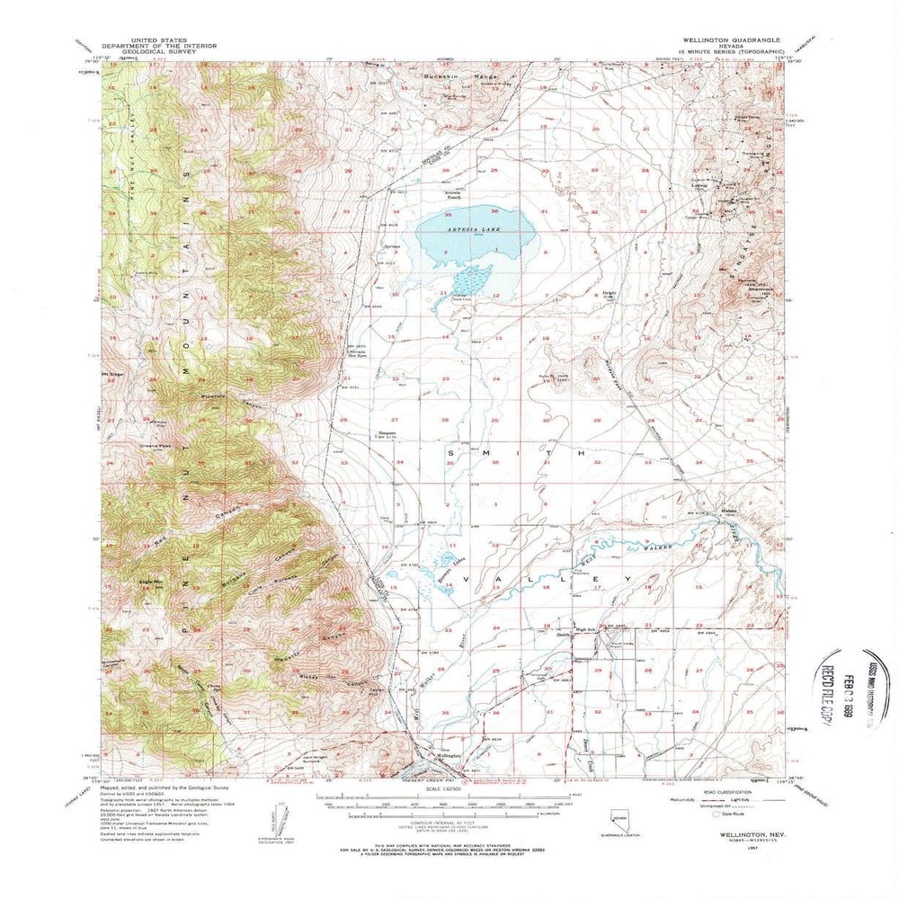 Wellington NV topo map, 1:62500 Scale, 15 X 15 Minute, Historical, 1957, 21.9 x 18 in - Tyvek