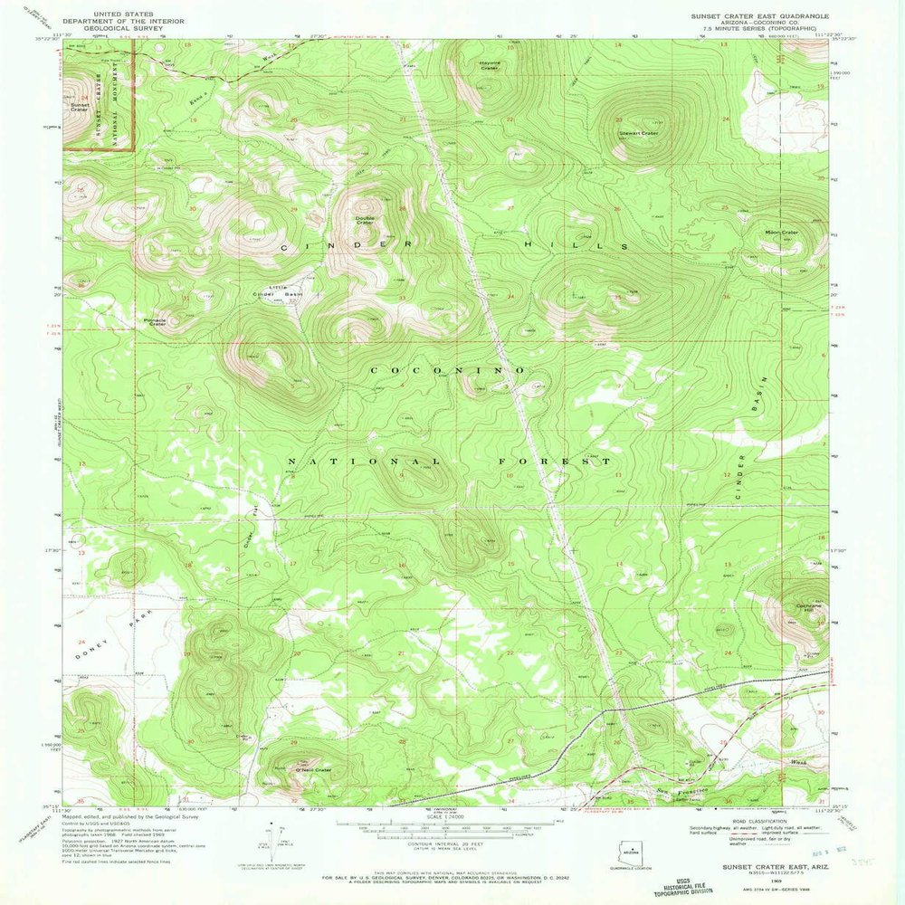 YellowMaps Sunset Crater East AZ topo map, 1:24000 Scale, 7.5 X 7.5 Minute, Historical, 1969, Updated 1972, 26.8 x 22 in - Polypropylene