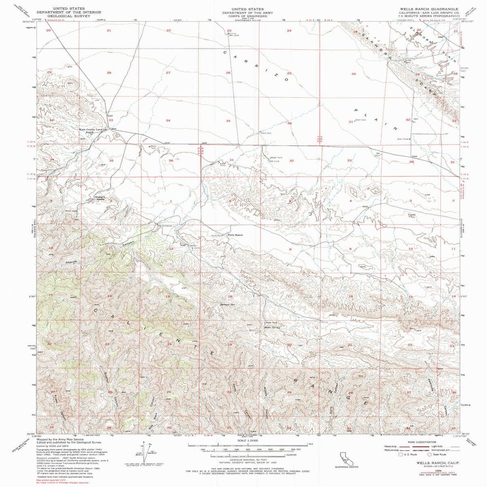 Wells Ranch CA topo map, 1:24000 Scale, 7.5 X 7.5 Minute, Historical, 1954, Updated 1980, 26.9 x 21.5 in - Polypropylene