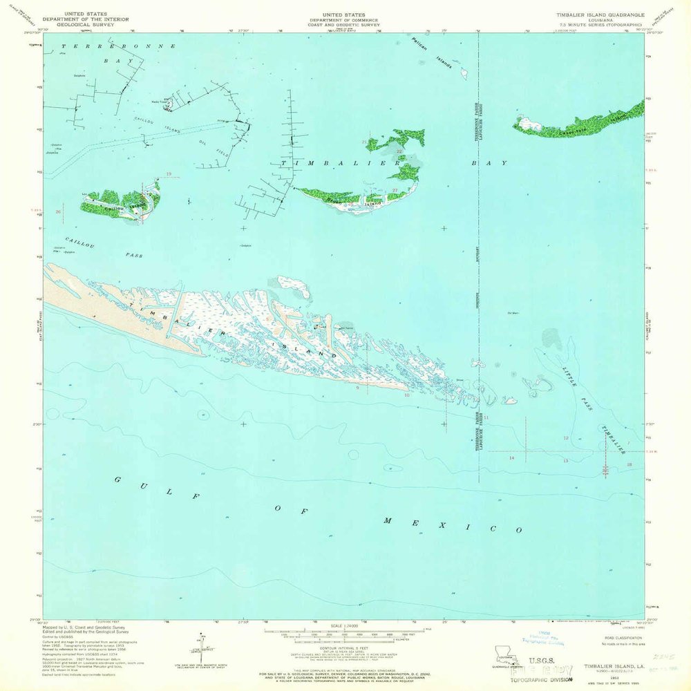 YellowMaps Timbalier Island LA topo map, 1:24000 Scale, 7.5 X 7.5 Minute, Historical, 1953, Updated 1966, 26.8 x 22.9 in - Tyvek