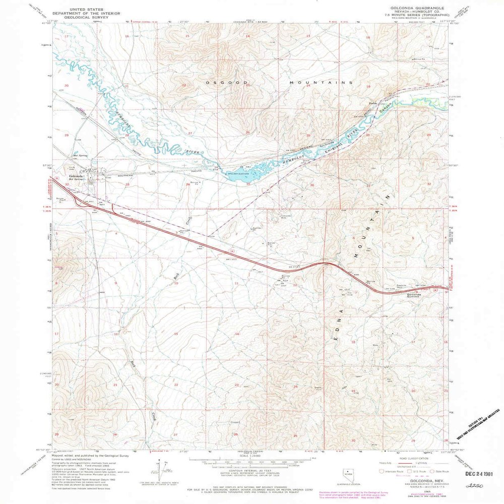Golconda NV topo map, 1:24000 Scale, 7.5 X 7.5 Minute, Historical, 1965, Updated 1981, 26.9 x 22 in - Polypropylene