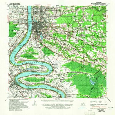 YellowMaps Baton Rouge LA topo map, 1:62500 Scale, 15 X 15 Minute, Historical, 1939, Updated 1965, 21.8 x 17.9 in - Polypropylene