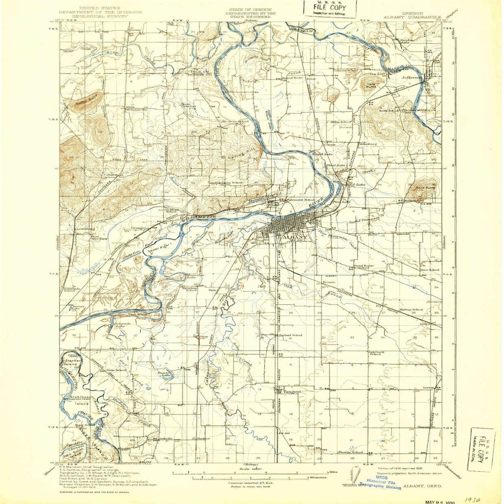 YellowMaps Albany OR topo map, 1:62500 Scale, 15 X 15 Minute, Historical, 1916, Updated 1939, 20 x 16.5 in - Tyvek