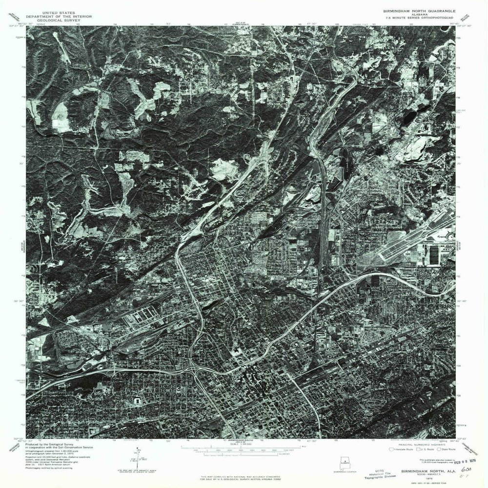 YellowMaps Birmingham North AL topo map, 1:24000 Scale, 7.5 X 7.5 Minute, Historical, 1975, Updated 1977, 26.9 x 21.6 in - Tyvek