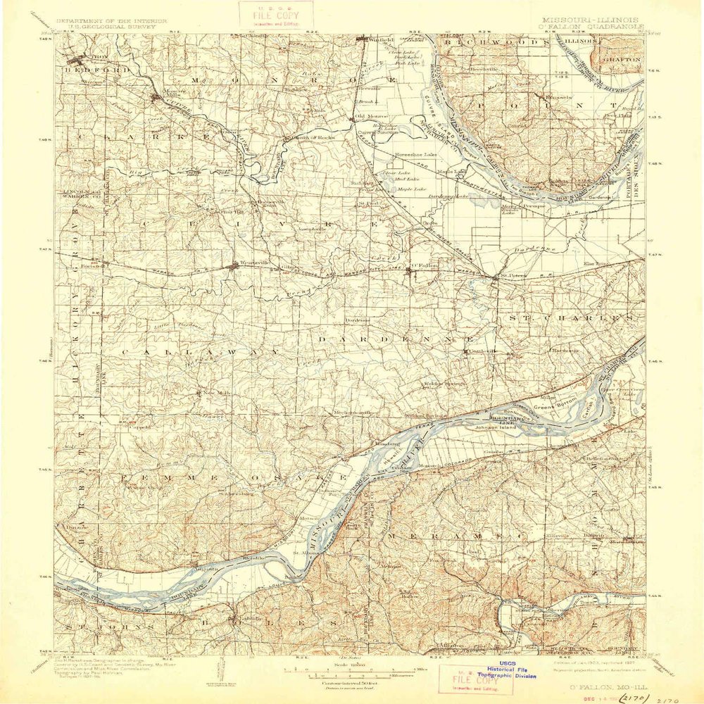 O Fallon MO topo map, 1:125000 Scale, 30 X 30 Minute, Historical, 1903, Updated 1927, 19.8 x 16.3 in - Polypropylene