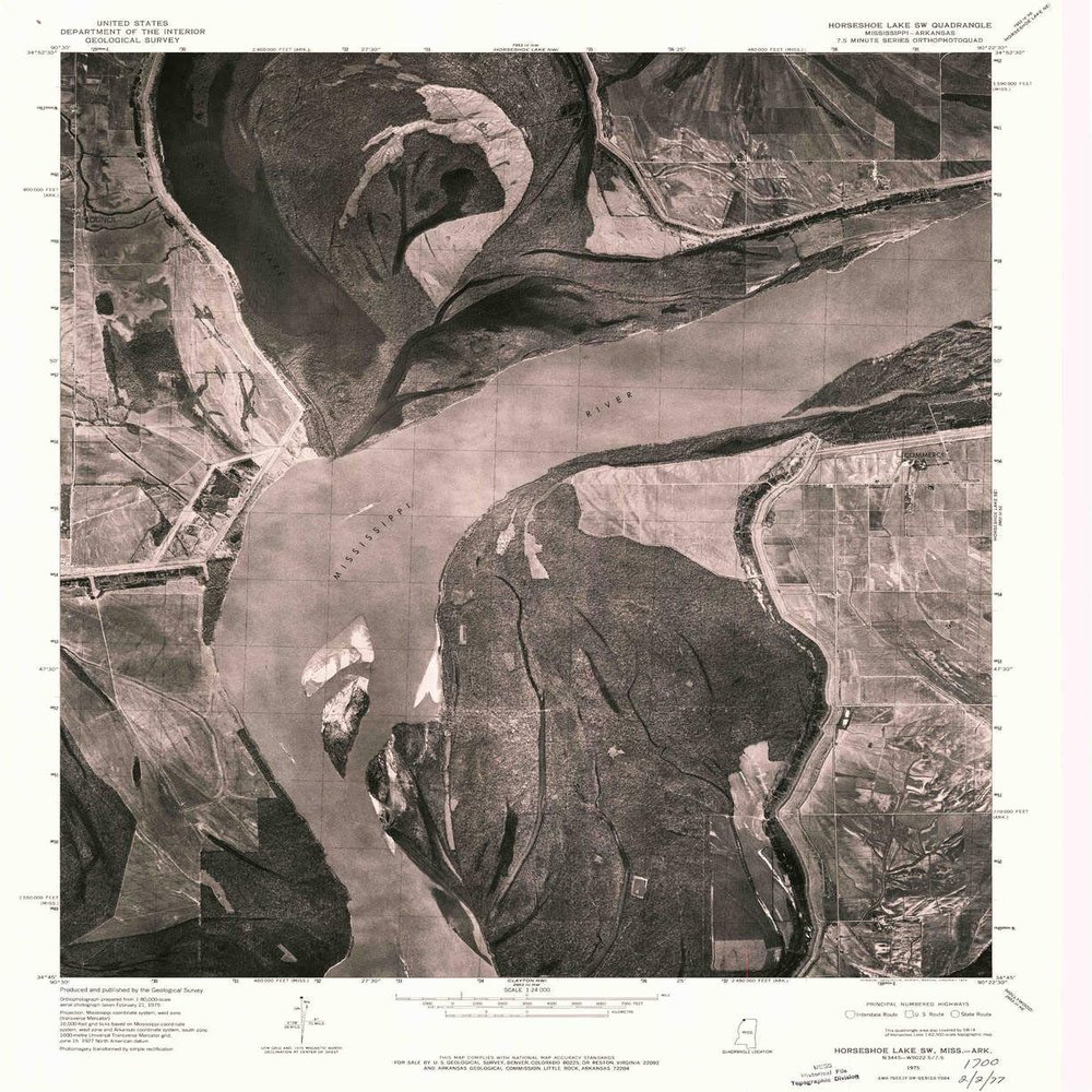 YellowMaps Horseshoe Lake SW AR topo map, 1:24000 Scale, 7.5 X 7.5 Minute, Historical, 1975, Updated 1976, 26.9 x 22 in - Polypropylene