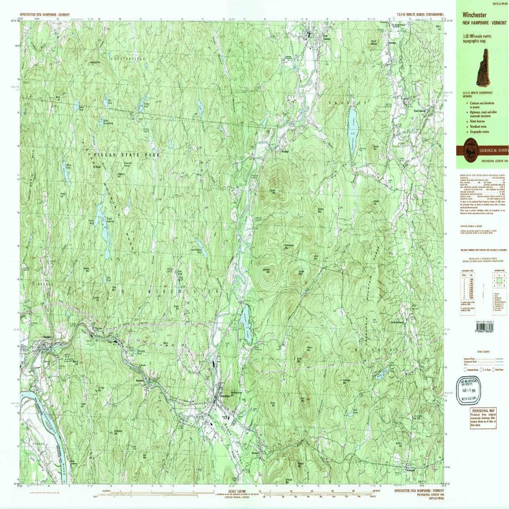YellowMaps Winchester NH topo map, 1:25000 Scale, 7.5 X 15 Minute, Historical, 1984, Updated 1984, 24 x 38.7 in - Polypropylene