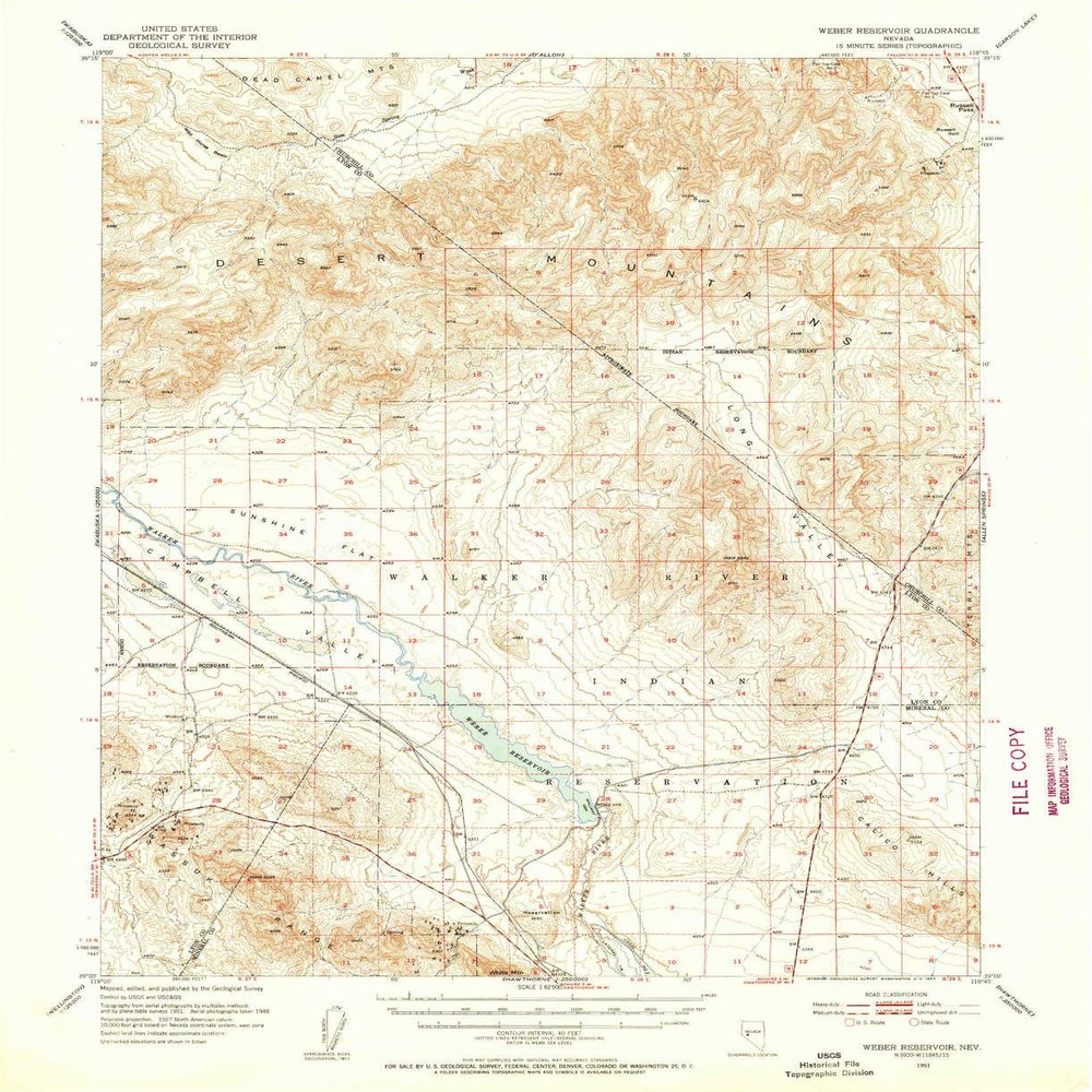 YellowMaps Weber Reservoir NV topo map, 1:62500 Scale, 15 X 15 Minute, Historical, 1951, Updated 1953, 20.8 x 16.9 in - Tyvek