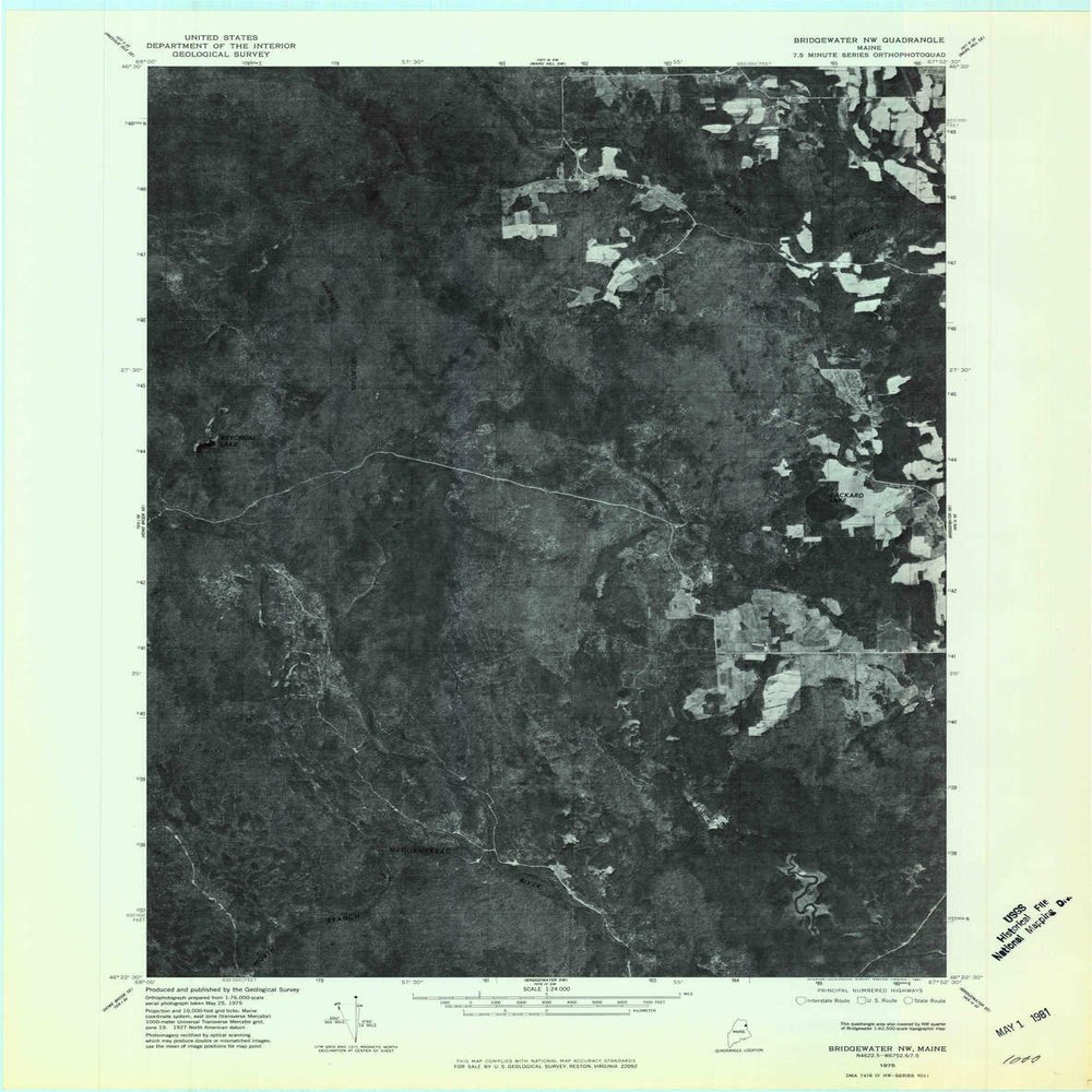YellowMaps Bridgewater NW ME topo map, 1:24000 Scale, 7.5 X 7.5 Minute, Historical, 1975, Updated 1981, 27.3 x 21.5 in - Polypropylene
