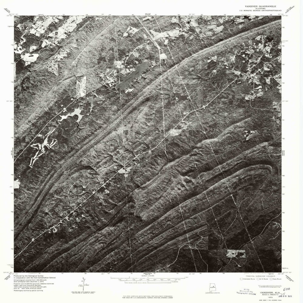 YellowMaps Vandiver AL topo map, 1:24000 Scale, 7.5 X 7.5 Minute, Historical, 1975, Updated 1977, 26.8 x 21.6 in - Polypropylene