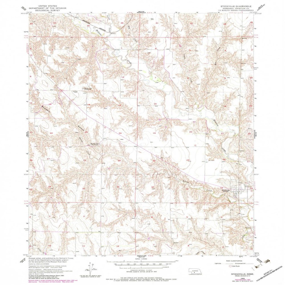 YellowMaps Stockville NE topo map, 1:24000 Scale, 7.5 X 7.5 Minute, Historical, 1956, Updated 1983, 26.9 x 22 in - Polypropylene