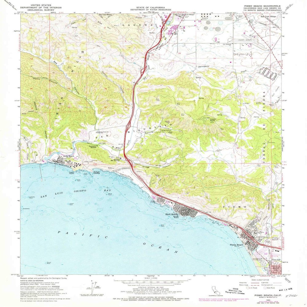 YellowMaps Pismo Beach CA topo map, 1:24000 Scale, 7.5 X 7.5 Minute, Historical, 1965, Updated 1978, 26.7 x 21.9 in - Tyvek