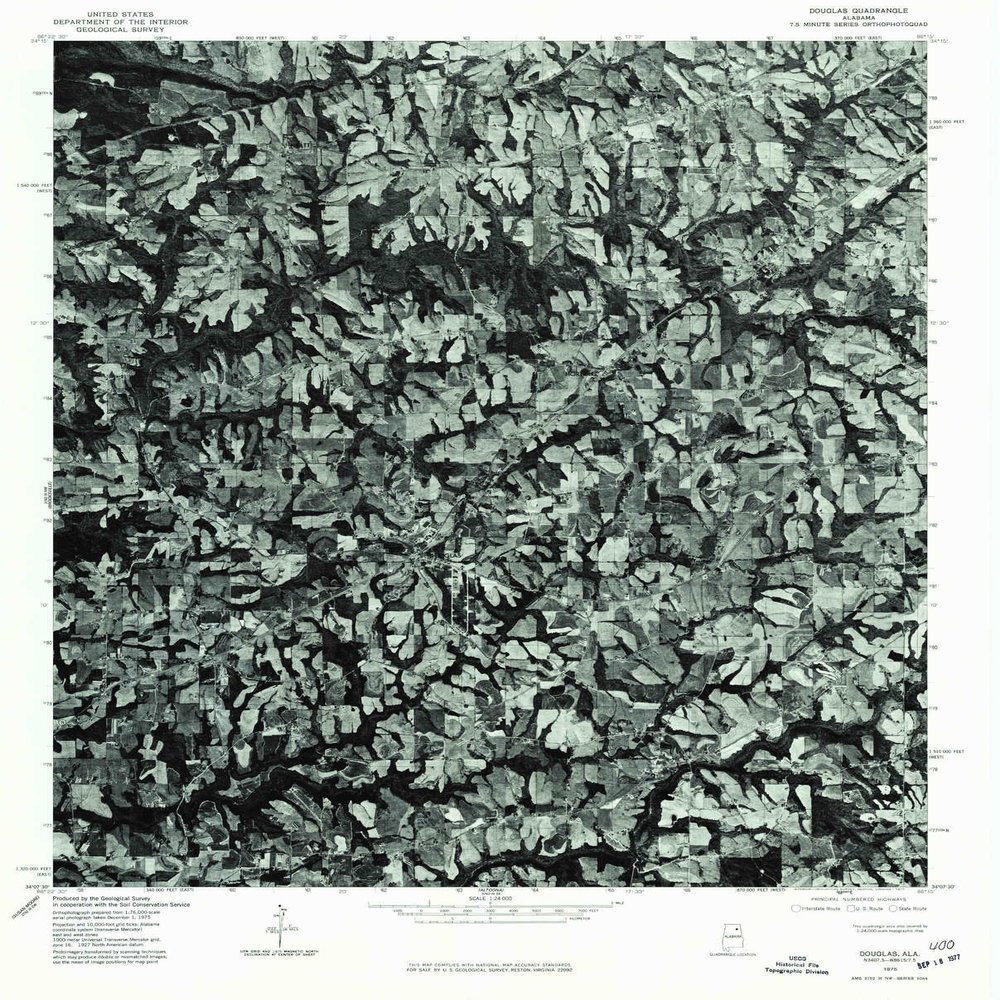 YellowMaps Douglas AL topo map, 1:24000 Scale, 7.5 X 7.5 Minute, Historical, 1975, Updated 1977, 26.9 x 21.6 in - Polypropylene
