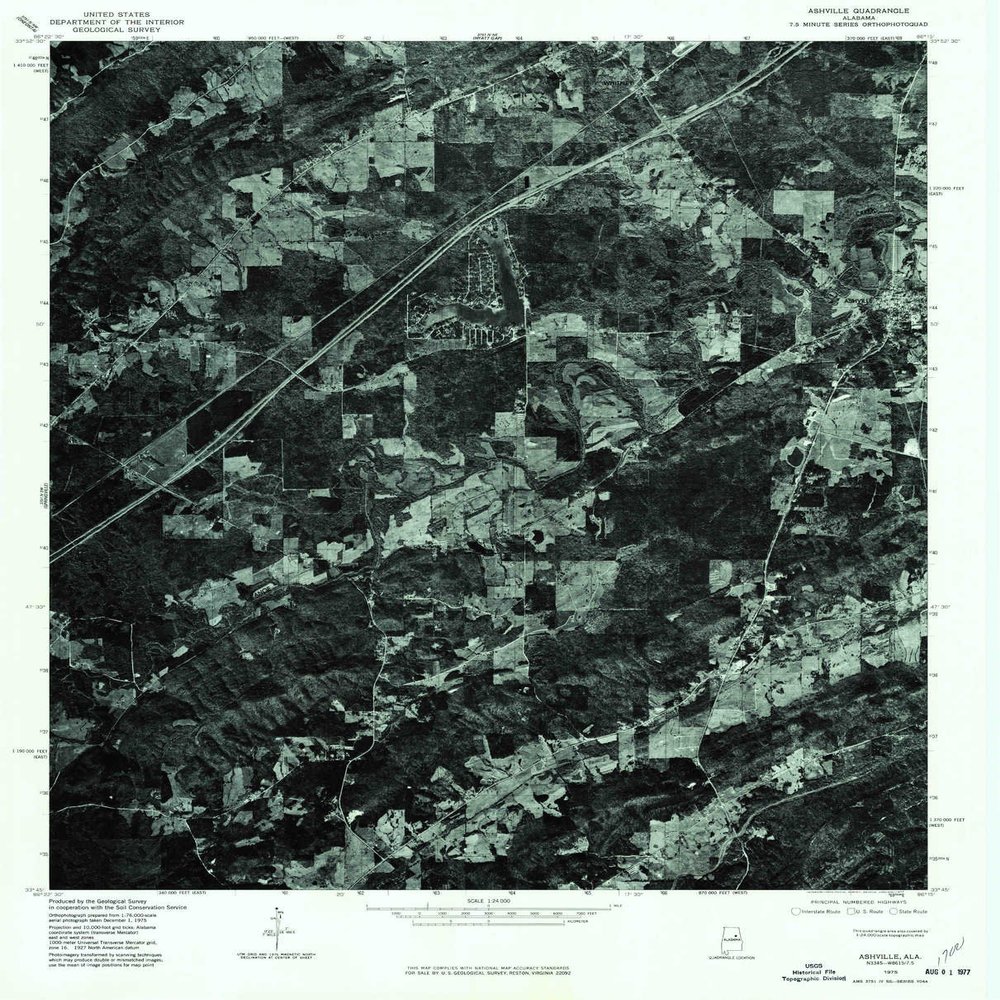 YellowMaps Ashville AL topo map, 1:24000 Scale, 7.5 X 7.5 Minute, Historical, 1975, Updated 1977, 26.8 x 21.6 in - Polypropylene
