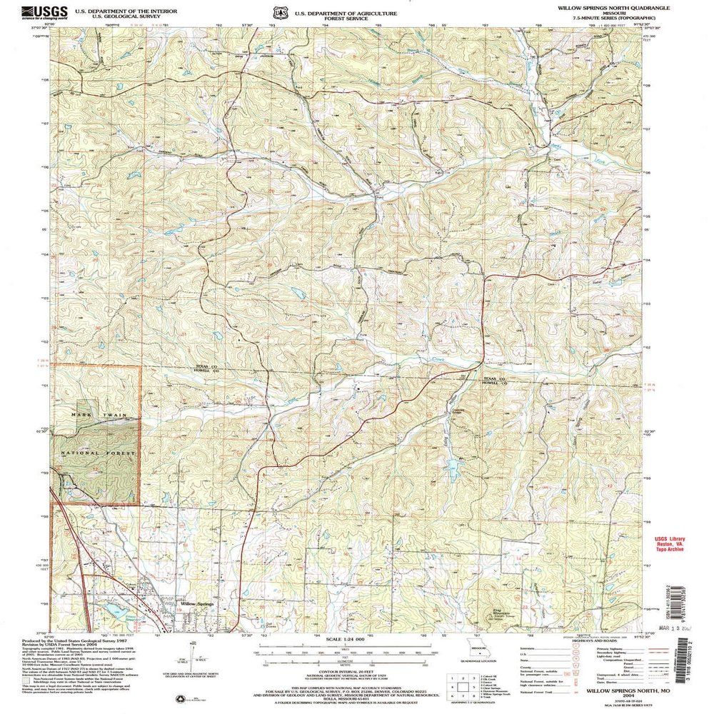 Willow Springs North MO topo map, 1:24000 Scale, 7.5 X 7.5 Minute, Historical, 2004, Updated 2006, 26.8 x 22 in - Tyvek