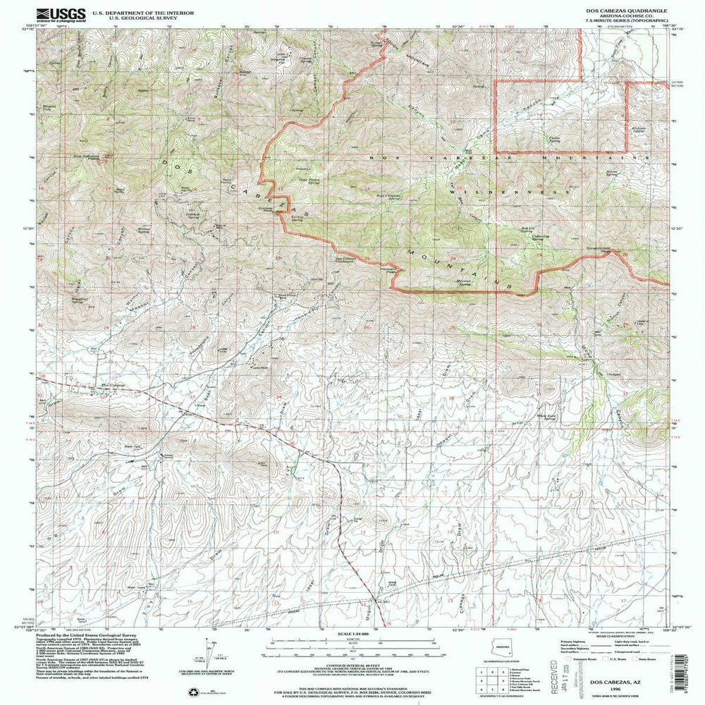 YellowMaps Dos Cabezas AZ topo map, 1:24000 Scale, 7.5 X 7.5 Minute, Historical, 1996, Updated 2002, 26.8 x 21.5 in - Polypropylene