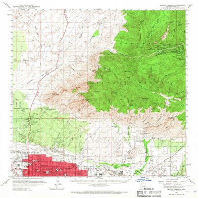 YellowMaps Mount Lemmon AZ topo map, 1:62500 Scale, 15 X 15 Minute, Historical, 1957, Updated 1967, 20.8 x 17 in - Polypropylene