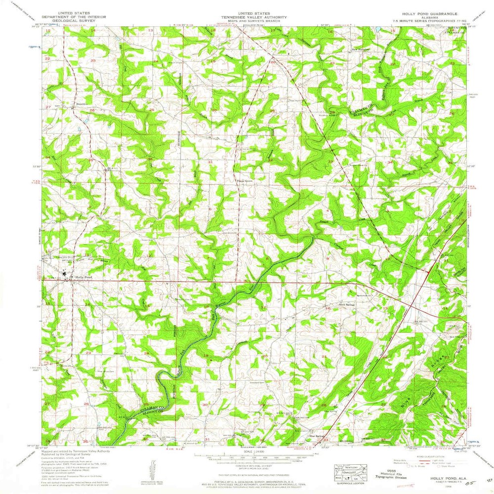 YellowMaps Holly Pond AL topo map, 1:24000 Scale, 7.5 X 7.5 Minute, Historical, 1958, Updated 1960, 26.8 x 22 in - Polypropylene