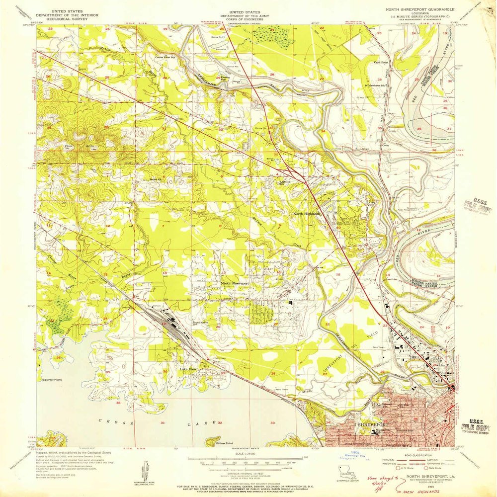 YellowMaps North Shreveport LA topo map, 1:24000 Scale, 7.5 X 7.5 Minute, Historical, 1955, Updated 1956, 26.8 x 22.9 in - Tyvek