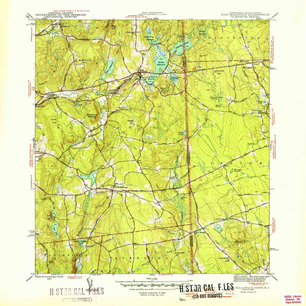 YellowMaps East Killingly CT topo map, 1:31680 Scale, 7.5 X 7.5 Minute, Historical, 1950, 20.8 x 16.9 in - Tyvek