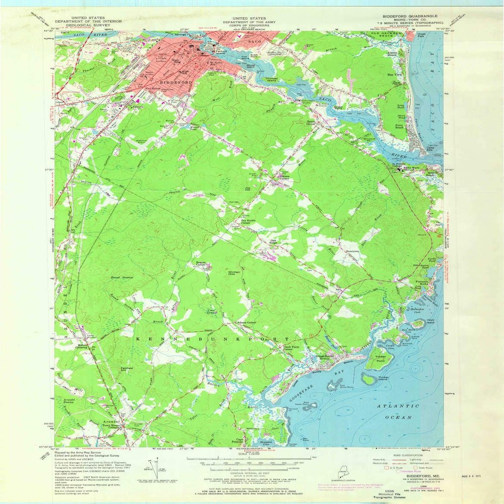 YellowMaps Biddeford ME topo map, 1:24000 Scale, 7.5 X 7.5 Minute, Historical, 1956, Updated 1971, 27.6 x 21.5 in - Polypropylene